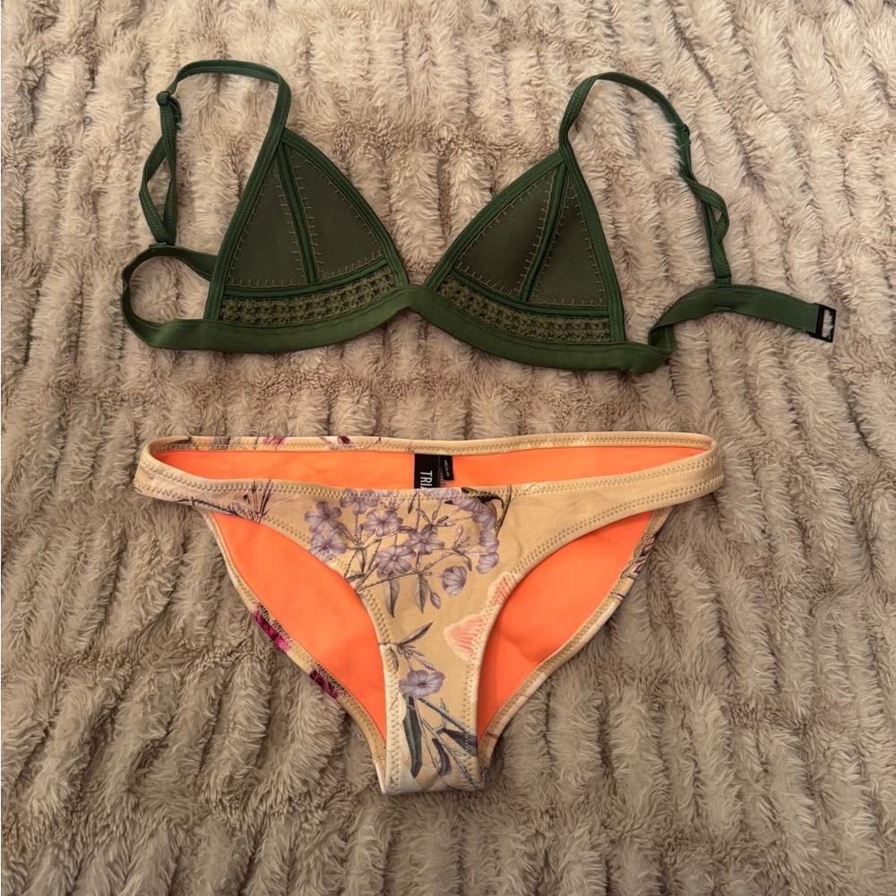 Triangl Green & Floral Bikini Set